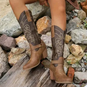 Women's New Embroidered Western Boots, Fashionable Floral Embroidered