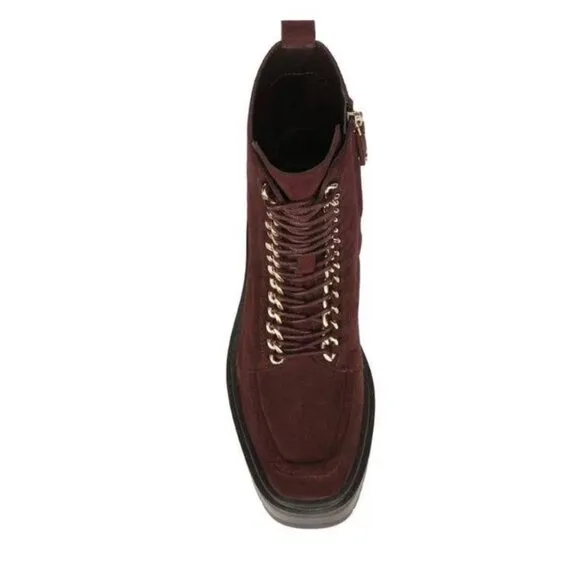 Women's Sam Edelman Lovrin Lace-Up Chain Combat Boots in Spiced Pecan Size 9