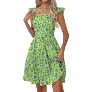 Women's Summer Dresses Casual Square Neck-Light Green