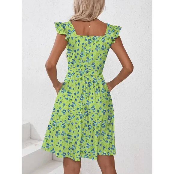 Women's Summer Dresses Casual Square Neck-Light Green