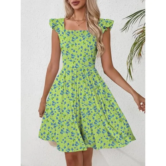 Women's Summer Dresses Casual Square Neck-Light Green