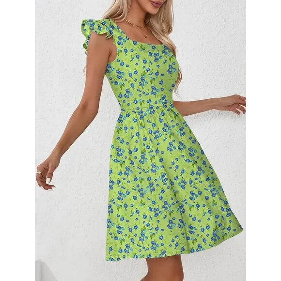 Women's Summer Dresses Casual Square Neck-Light Green