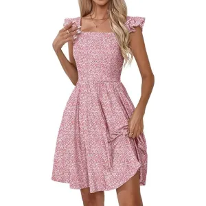 Women's Summer Dresses Casual Square Neck-Pink Floral