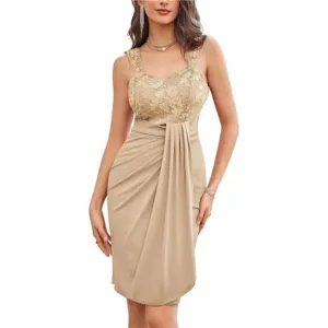 Women's Sweetheart Neck Sequin Lace Stitching Hip Cover Dress Champagne