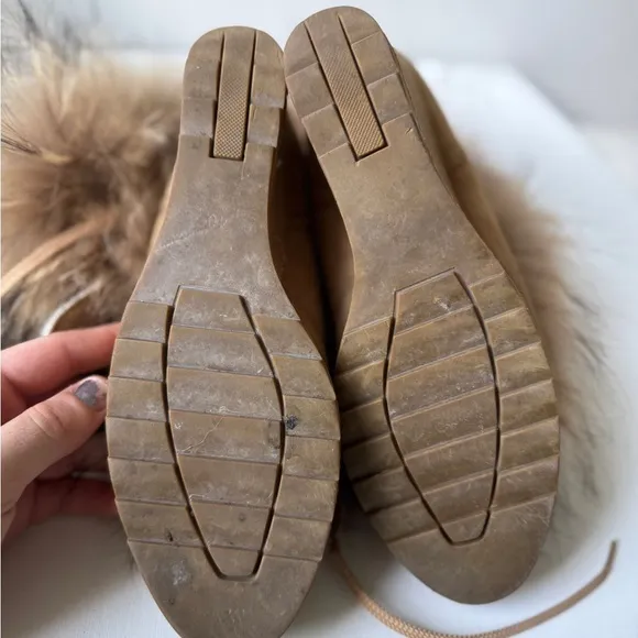 Women's Tan Wedge Boots with Fur Trim
