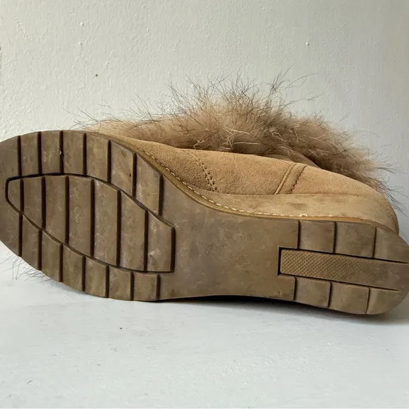 Women's Tan Wedge Boots with Fur Trim
