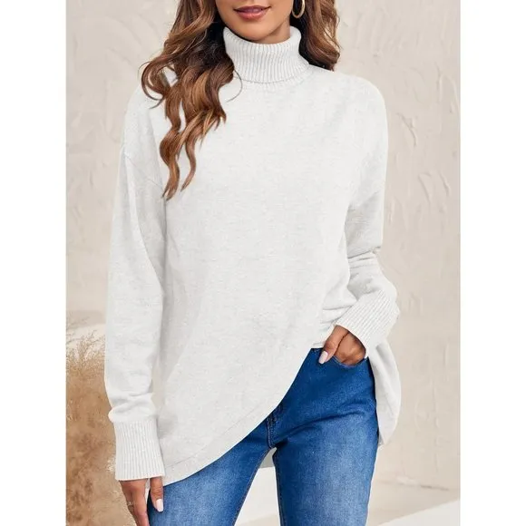 Womens Turtleneck Trendy Cross Ribbed Knit Casual Long Sleeve Pullover Tops