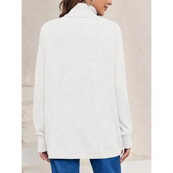 Womens Turtleneck Trendy Cross Ribbed Knit Casual Long Sleeve Pullover Tops