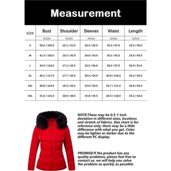 Women's Warm Quilted Bubble Padded Hood Coat with Faux Fur Collar,  Red