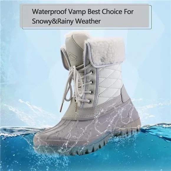 Women's Waterproof Snow Boots Insulated Warm, Lace-Up Winter Mid Calf Duck Boots