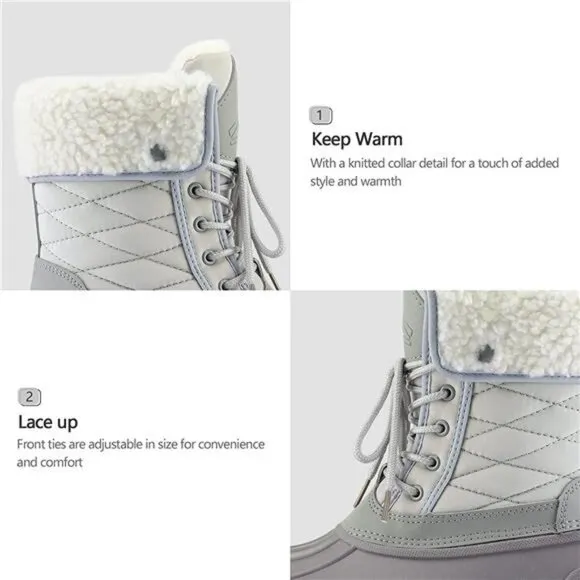 Women's Waterproof Snow Boots Insulated Warm, Lace-Up Winter Mid Calf Duck Boots