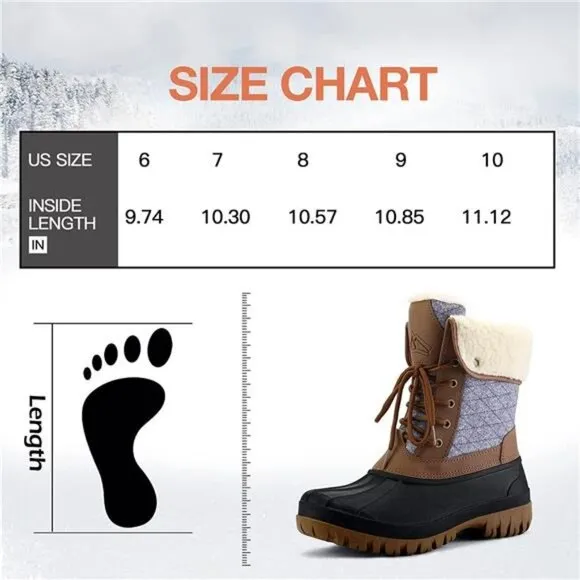 Women's Waterproof Snow Boots Insulated Warm, Lace-Up Winter Mid Calf Duck Boots