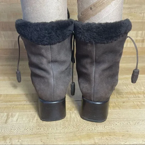 Women's Cole Haan Brown Faux Fur Lace Boots Heel 6.5 B Preowned