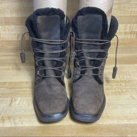 Women's Cole Haan Brown Faux Fur Lace Boots Heel 6.5 B Preowned