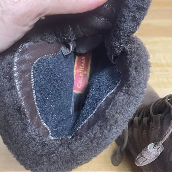 Women's Cole Haan Brown Faux Fur Lace Boots Heel 6.5 B Preowned