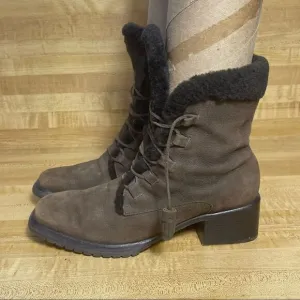 Women's Cole Haan Brown Faux Fur Lace Boots Heel 6.5 B Preowned