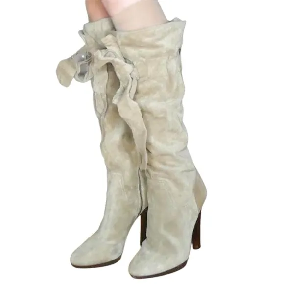 Y2k Miu Miu indie sleaze taupe suede knee high slouch boots Sz 39