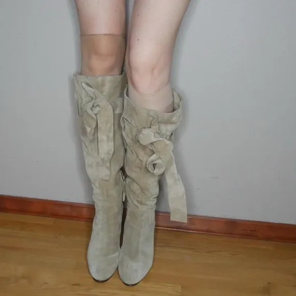 Y2k Miu Miu indie sleaze taupe suede knee high slouch boots Sz 39