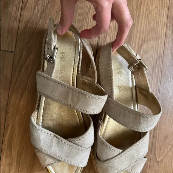Y2K Vintage PRADA beige suede Espadrille Sandals