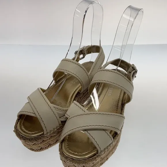 Y2K Vintage PRADA beige suede Espadrille Sandals