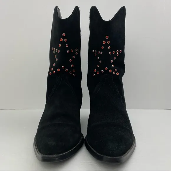 Yellow Box size 7.5 Women’s Black Suede Red Rhinestone Star Western Boots