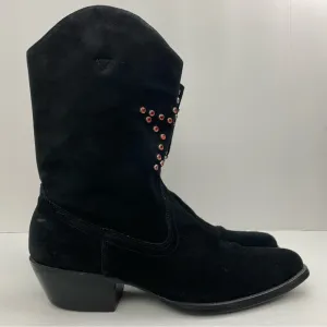 Yellow Box size 7.5 Women’s Black Suede Red Rhinestone Star Western Boots