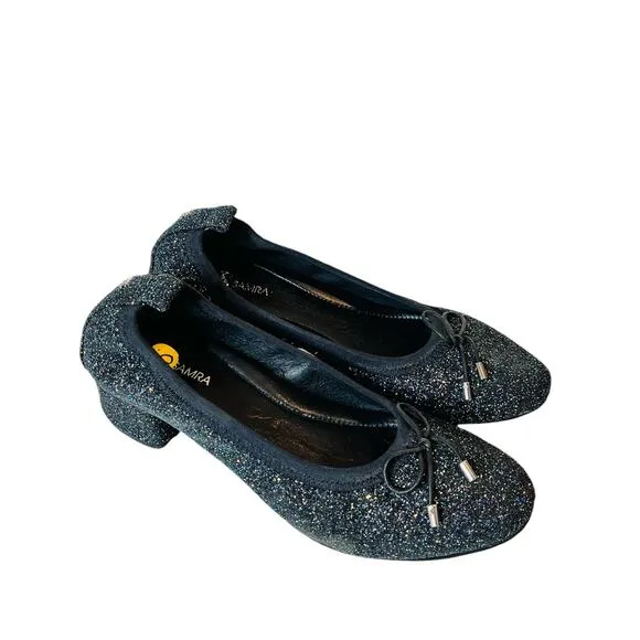 Yosi Samra G Black Rainbow Glitter Block Heel Shoes Size 10