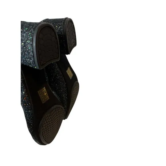 Yosi Samra G Black Rainbow Glitter Block Heel Shoes Size 10