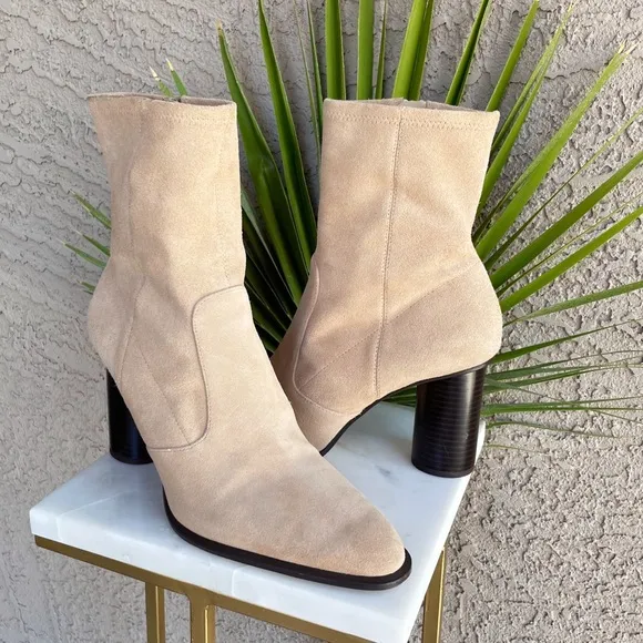 ZARA Beige Suede Leather Heeled Ankle Boots Booties Sz 41 US 9.5/ US 10
