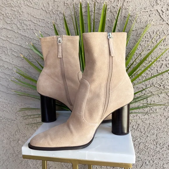 ZARA Beige Suede Leather Heeled Ankle Boots Booties Sz 41 US 9.5/ US 10