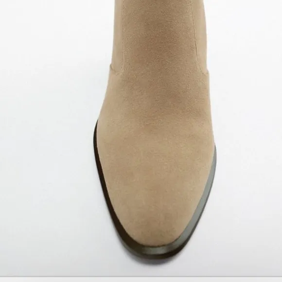 ZARA Beige Suede Leather Heeled Ankle Boots Booties Sz 41 US 9.5/ US 10