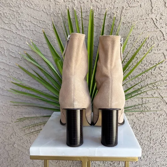 ZARA Beige Suede Leather Heeled Ankle Boots Booties Sz 41 US 9.5/ US 10