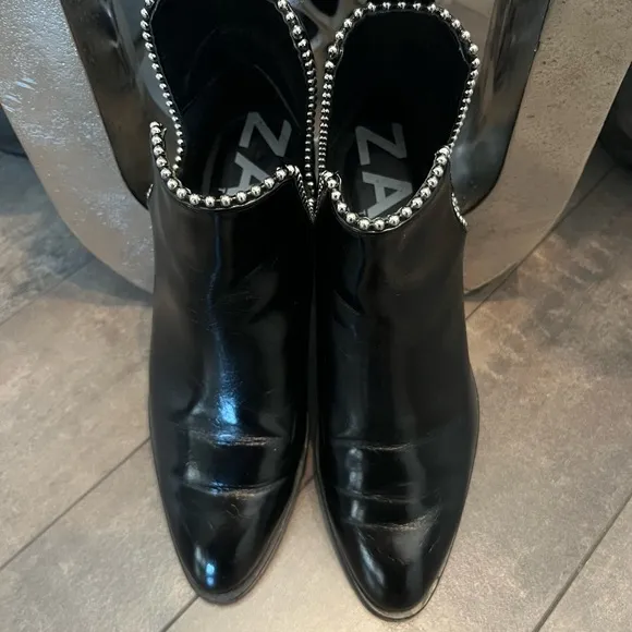 Zara Black Ankle Boots with Silver Studs
