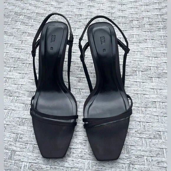 Zara black heeled sandals,front&amp; side straps, comfortable, stylish, 38 (7.5US)