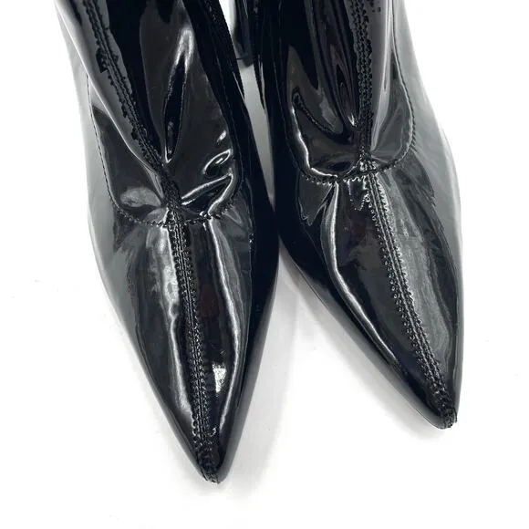 Zara Black Over the Kneee Boots Block Heel Faux Patent Leather Pointed Sz 39 / 8