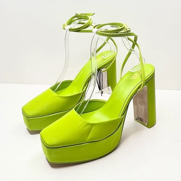 Zara Chunky Heeled Platform Shoes in Neon Green Size 39