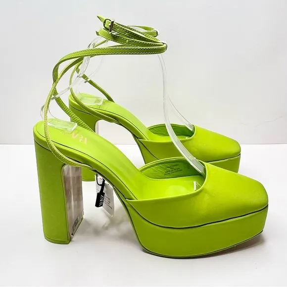 Zara Chunky Heeled Platform Shoes in Neon Green Size 39