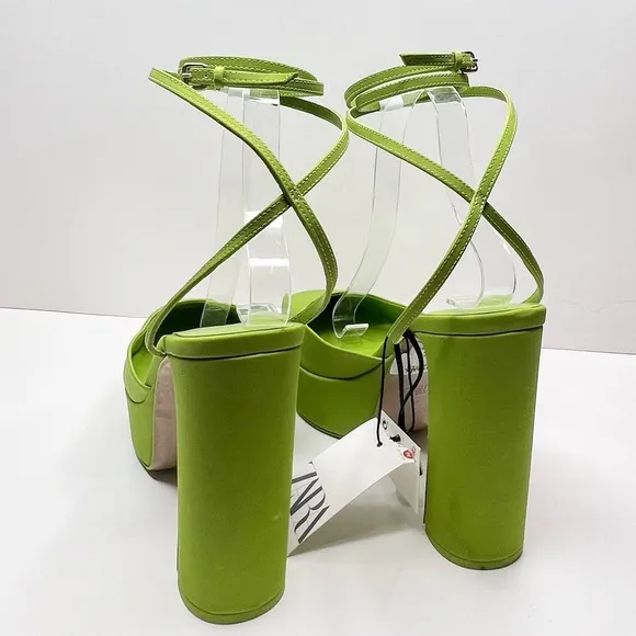 Zara Chunky Heeled Platform Shoes in Neon Green Size 39