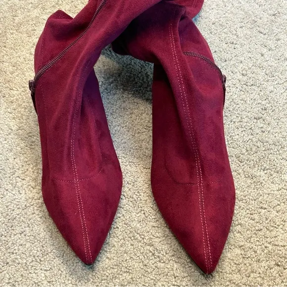Zara faux Suede Burgundy Red Over Knee High Kitten Heel Pointed boots 6.5 NWT