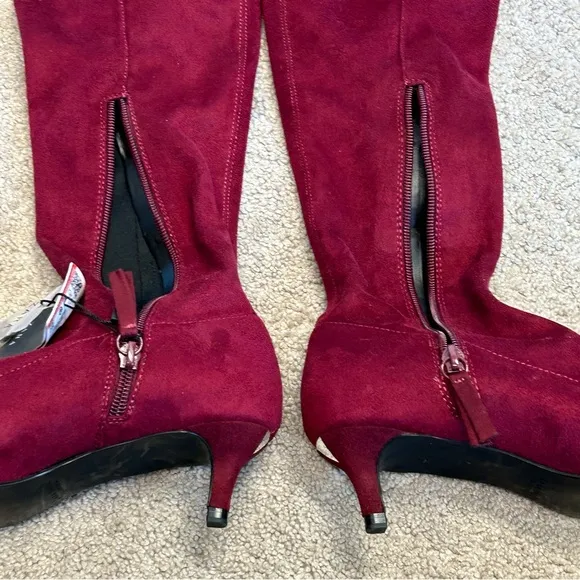 Zara faux Suede Burgundy Red Over Knee High Kitten Heel Pointed boots 6.5 NWT