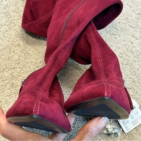 Zara faux Suede Burgundy Red Over Knee High Kitten Heel Pointed boots 6.5 NWT