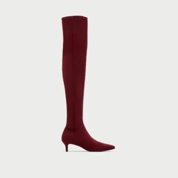Zara faux Suede Burgundy Red Over Knee High Kitten Heel Pointed boots 6.5 NWT