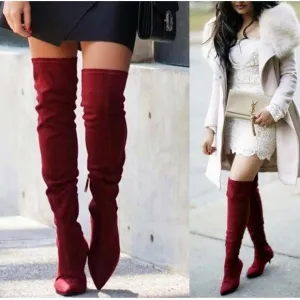 Zara faux Suede Burgundy Red Over Knee High Kitten Heel Pointed boots 6.5 NWT