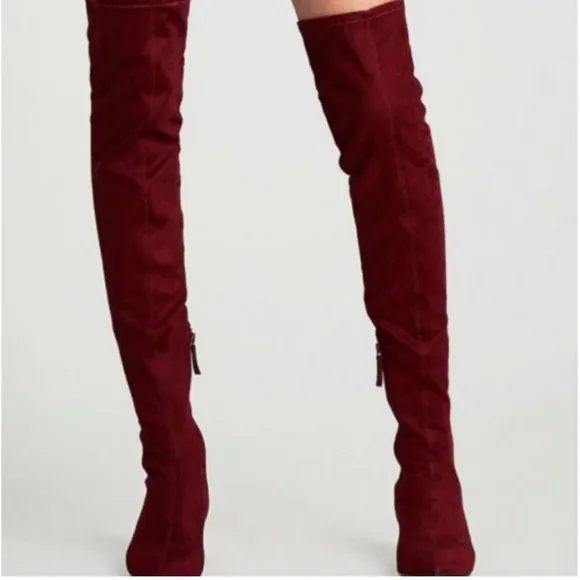 Zara faux Suede Burgundy Red Over Knee High Kitten Heel Pointed boots 6.5 NWT