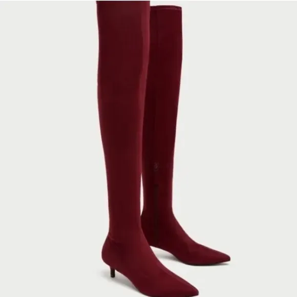 Zara faux Suede Burgundy Red Over Knee High Kitten Heel Pointed boots 6.5 NWT