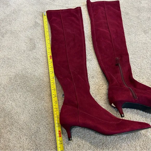 Zara faux Suede Burgundy Red Over Knee High Kitten Heel Pointed boots 6.5 NWT