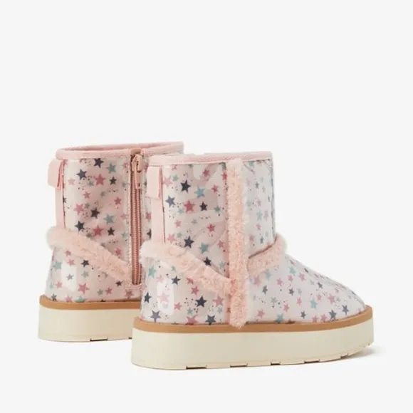 Zara girls pink faux fur trim vinyl boots