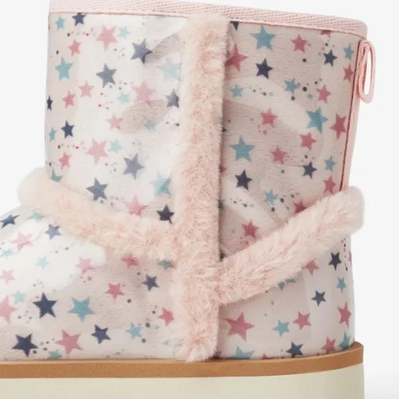 Zara girls pink faux fur trim vinyl boots