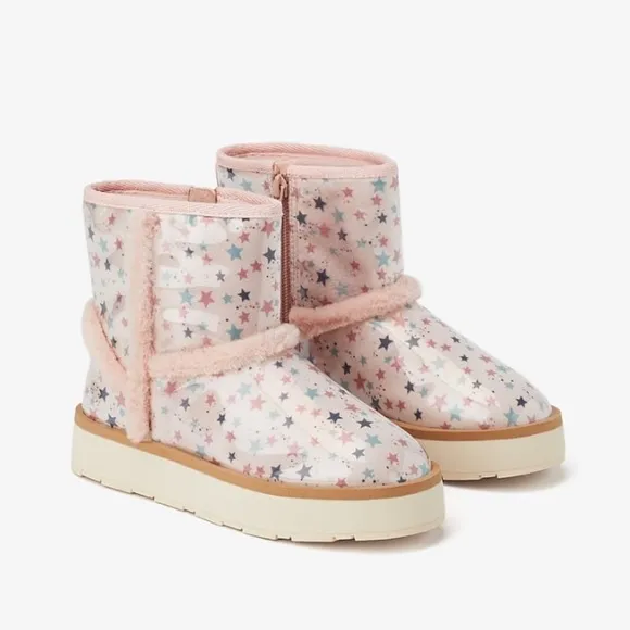 Zara girls pink faux fur trim vinyl boots