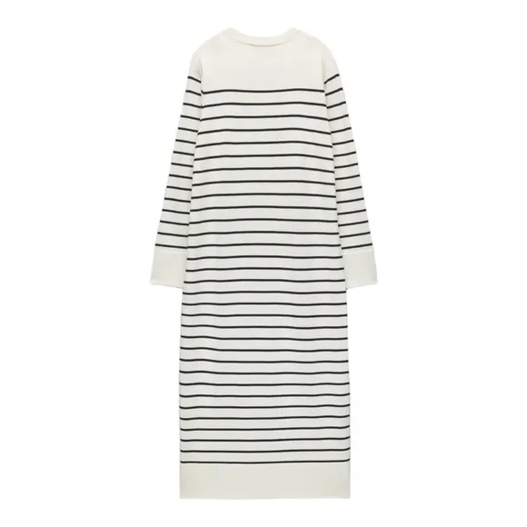 ZARA Ivory Black Stripe Long Sleeve Knit Midi Sweater Dress XL NWT Blogger